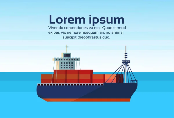 Kapal barang laut industri kontainer logistik kargo impor konsep transportasi air pengiriman air pantai internasional pengiriman ruang fotokopi horizontal datar - Stok Vektor