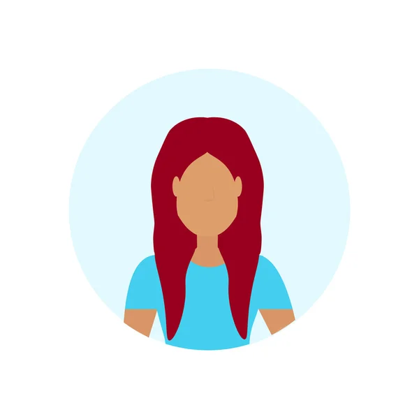 Cabeça vermelha mulher avatar isolado redondo quadro feminino desenho animado personagem retrato plano — Vetor de Stock