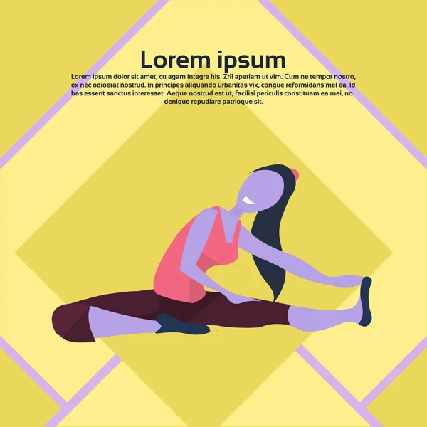 Frau macht Yoga-Übungen aktiver Lebensstil Konzept weibliche Zeichentrickfigur flache Kopierraum — Stockvektor