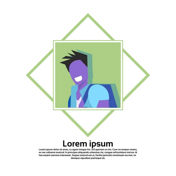 Hombre violeta avatar aislado marco cuadrado personaje de dibujos animados masculino retrato copia espacio plano — Vector de stock