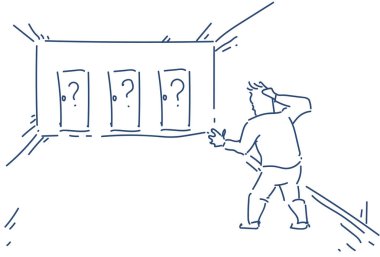 işadamı düşünme soru işaretleri yol seçim kavramı iş planı fikri adam siluet kroki doodle yatay sağ