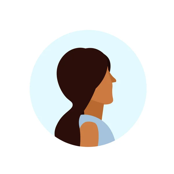 Каштановые волосы профиль женщины аватар изолированный женский портрет персонажа мультфильма плоский — стоковый вектор