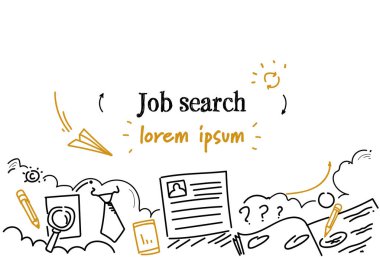 Özgeçmiş işe alım aday iş arama kavramı kroki doodle yatay izole kopya alanı