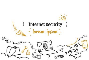 Online veri koruma Internet güvenlik kavramı kroki doodle yatay izole kopya alanı