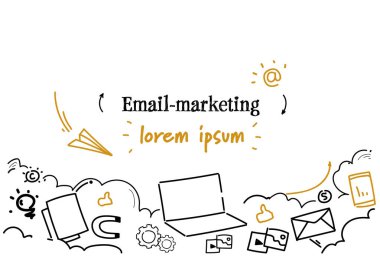iş posta iletişim e-posta pazarlama kavramı kroki doodle yatay izole kopya alanı