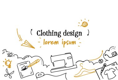 Moda Tasarımcısı modern giyim tasarım kavramı kroki doodle yatay izole kopya alanı