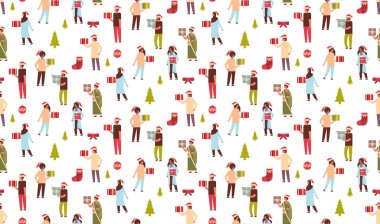 mix yarış insanlar izole hediye mevcut seamless modeli neşeli Noel mutlu yeni yıl tatil kutlama kavramı kutu düz yatay tutarak