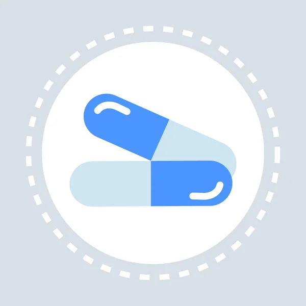 Píldoras antibióticas farmacéuticas o vitaminas icono atención médica logotipo de la medicina y el concepto de símbolo de salud plana — Vector de stock