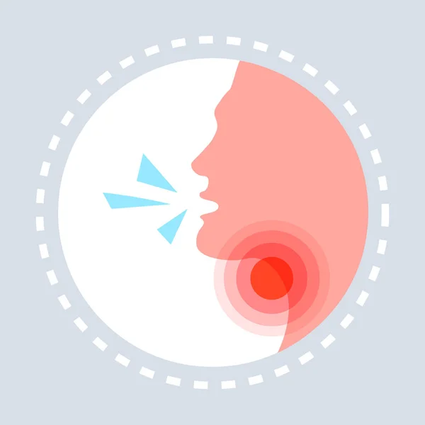 Болезненная боль в горле концепция кашля профиль головы человека икона медицинского обслуживания логотип медицины и символ здоровья плоской — стоковый вектор
