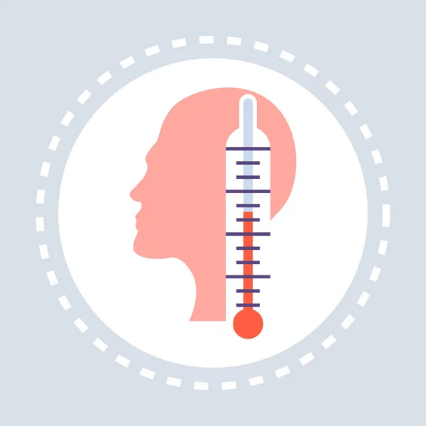 Hőmérő magas hőmérsékletű emberi fej profil ikonra egészségügyi orvosi szolgálat logó orvostudomány és egészségügy szimbólum lapos — Stock Vector