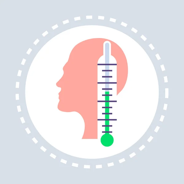 Termómetro temperatura normal humano cabeza perfil icono cuidado de la salud servicio médico logotipo medicina y salud símbolo plano — Archivo Imágenes Vectoriales