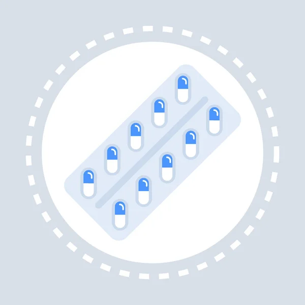 Farmaceutiska piller eller vitaminer i blisterförpackning ikonen hälso-och sjukvård logotyp medicin och hälsa symbol koncept platta — Stock vektor