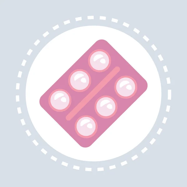 Farmaceutiska piller eller vitaminer i blisterförpackning ikonen hälso-och sjukvård logotyp medicin och hälsa symbol koncept platta — Stock vektor