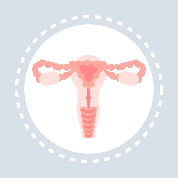 Reprodukční systém anatomie ženské dělohy, děložního čípku, vaječníku, vejcovodu ikonu zdravotní péče lékařská služba logo lékařství a zdravotnictví symbol koncept ploché — Stockový vektor