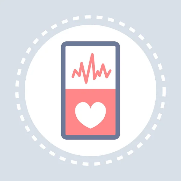 Applicazione mobile online battito cardiaco irregolare icona del cardiogramma assistenza sanitaria logo medicina e concetto di simbolo della salute piatto — Vettoriale Stock