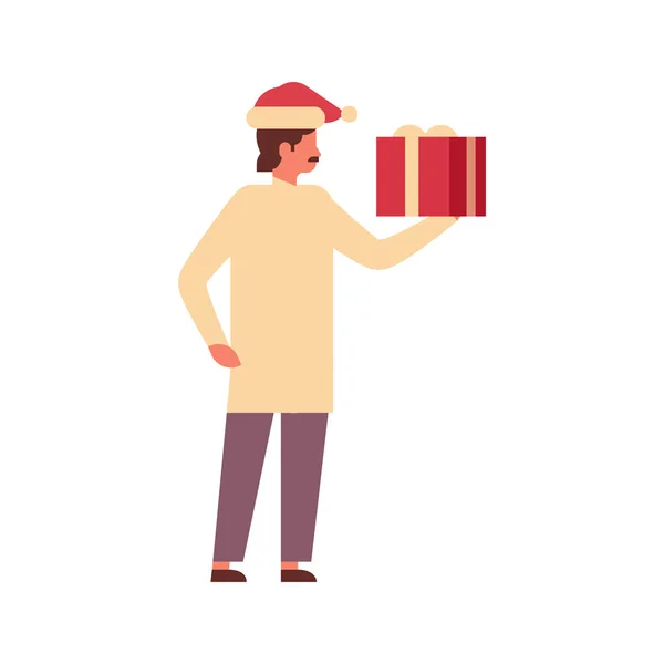 Indische Mann Halten Geschenk Box Geschenk Frohe Weihnachten Glücklich Neues — Stockvektor