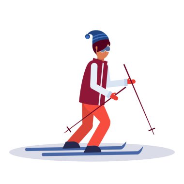 adam spor faaliyetleri adam kayak kayak tam uzunlukta profildeki düz Kayak takım elbise erkek karton karakter sporcu izole gözlükler