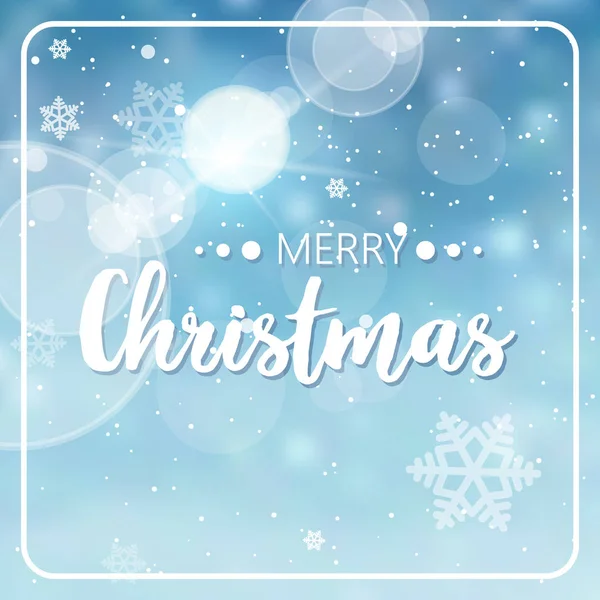 Desejo lettering cartão design feliz natal feliz ano novo feriados celebração modelo brilhante flocos de neve cartaz azul borrão fundo plano —  Vetores de Stock
