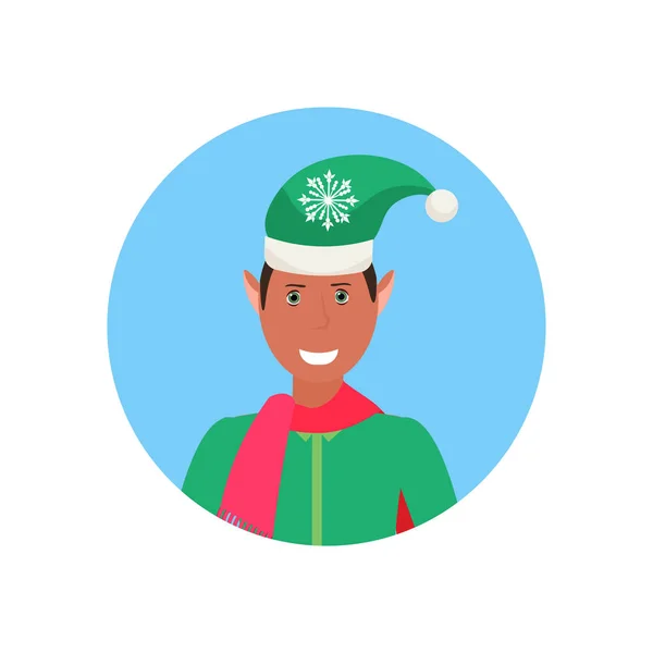 Afro-américain homme noël elfe Santa helper concept visage avatar portrait isolé — Image vectorielle