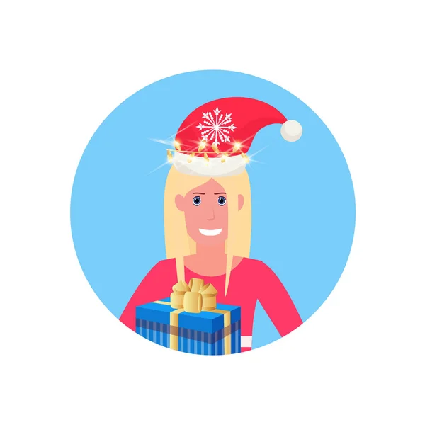 Blonde woman wearing red hat merry christmas happy new year concept face avatar portrait isolated — Stock Vector