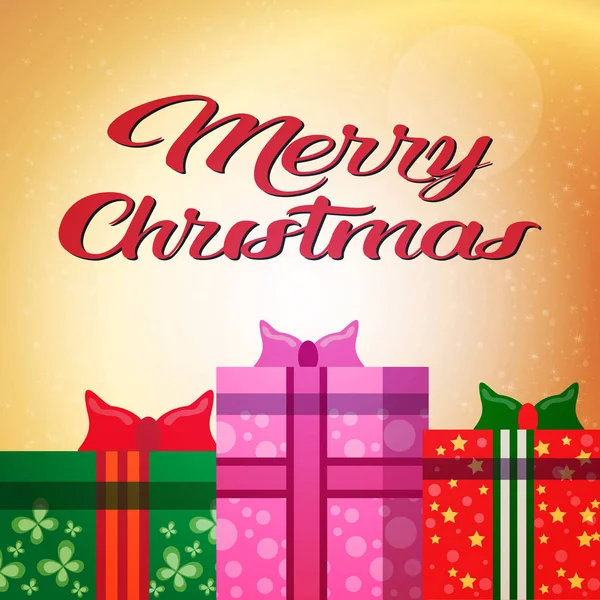 Felice anno nuovo buon Natale concetto regalo scatola decorazione piatto orizzontale biglietto di auguri lettering — Vettoriale Stock