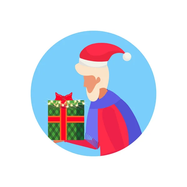 Senior man holding gift box happy new year merry christmas concept männlich face avatar profil cartoon figur portrait isoliert — Stockvektor