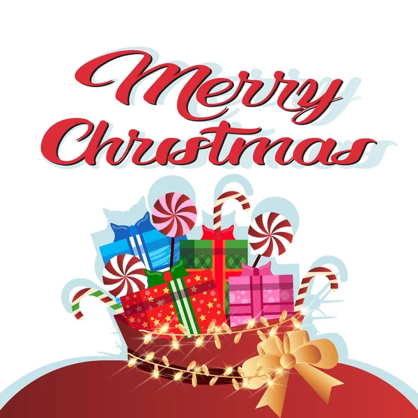 Felice anno nuovo buon Natale concetto regalo scatola decorazione piatto biglietto di auguri lettering — Vettoriale Stock
