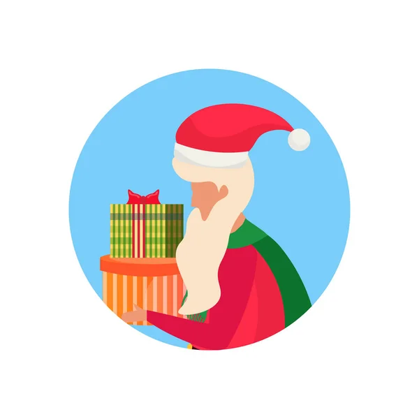 ギフト ボックス顔プロファイル アバター新年あけましてメリー クリスマス コンセプト男性漫画キャラ分離された肖像画ベクトル イラストを運ぶサンタ クロース — ストックベクタ
