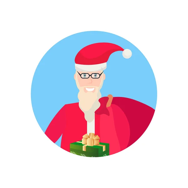 Santa claus tenant boîte cadeau visage avatar heureux nouvelle année joyeux Noël concept mâle dessin animé personnage portrait isolé — Image vectorielle