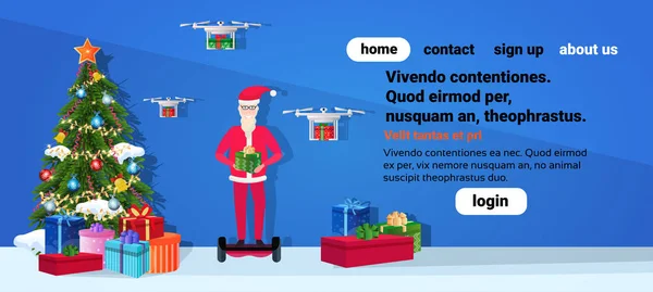 Santa Claus Paseo Scooter Eléctrico Drone Delivery Service Nuevo Año — Vector de stock