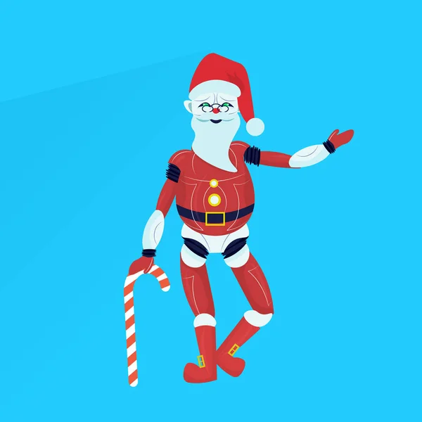 Weihnachtsmann Roboter Frohe Weihnachten Glücklich Neues Jahr Urlaub Konzept Flach — Stockvektor