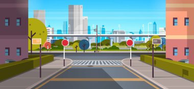 modern şehir sokak mimari gökdelen binalar görüntülemek boş şehir merkezindeki yol kentsel cityscape arka plan güneşli günü yatay düz