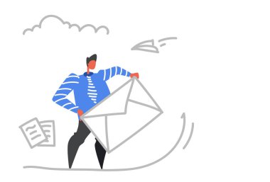işadamı gönderen Zarf iletisi sosyal medya iletişim kavramı Kağıt posta iş adam erkek ofis işçi kroki doodle yatay