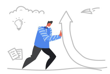 büyüme stratejisi kavramı iş adamı analitik ofis işçi kroki doodle yatay yukarı mali ok yükselterek işadamı