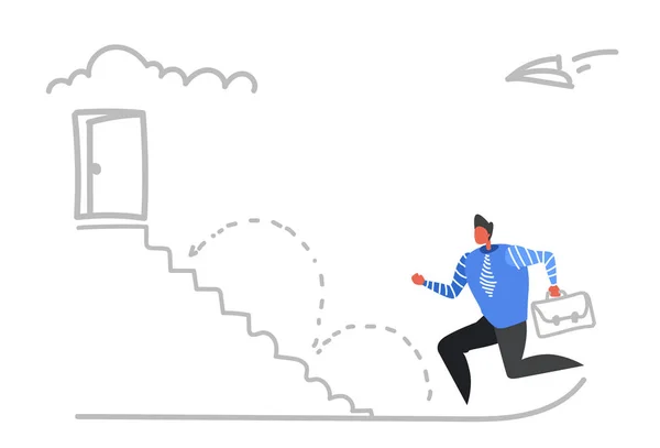 Empresário escalada carreira escada aberta porta superior novo negócio oportunidade conceito masculino escritório trabalhador esboço doodle horizontal —  Vetores de Stock