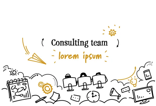 Business support technology consulting team koncept skiss doodle horisontella kopia utrymme — Stock vektor