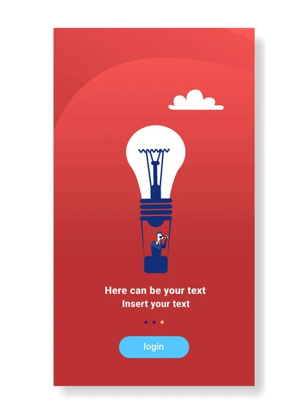 Бизнесмен летит лампочку воздушный шар провести бинокль глядя успешный концепция будущего видения плоский вертикальный копировальное пространство — стоковый вектор
