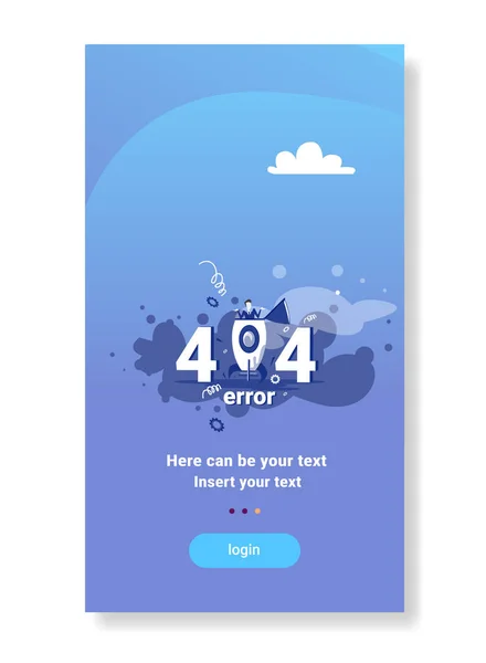 Empresário abrir foguete 404 não encontrado mensagem de erro internet conexão problema conceito plana espaço de cópia vertical — Vetor de Stock