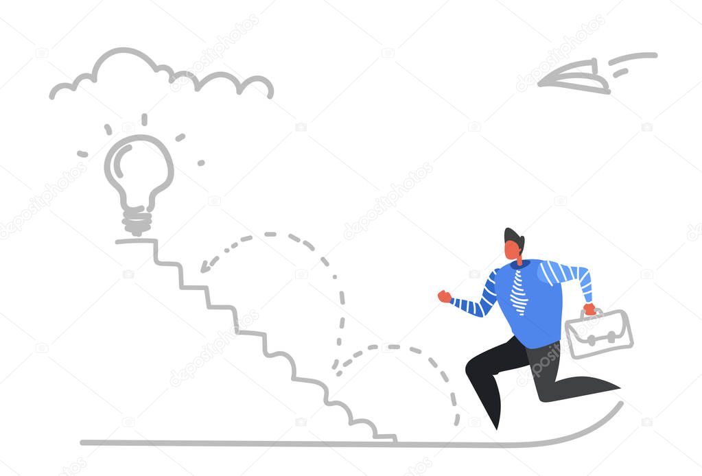 businessman climbing career ladder light lamp creative innovation idea concept business man office worker sketch doodle horizontal