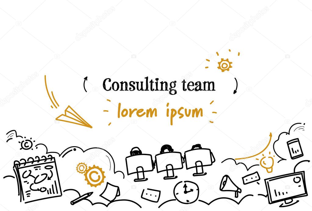 business support technology consulting team concept sketch doodle horizontal copy space