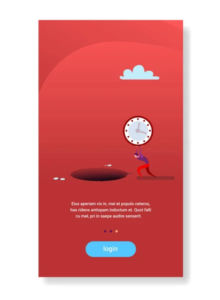 商人投掷时钟在孔时间管理概念平垂直复制空间 — 图库矢量图片