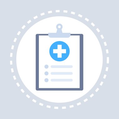 Tıbbi geçmişi veya rapor Not kağıt Pano simge sağlık hizmeti logo tıp ve sağlık sembol kavramı düz vektör çizim