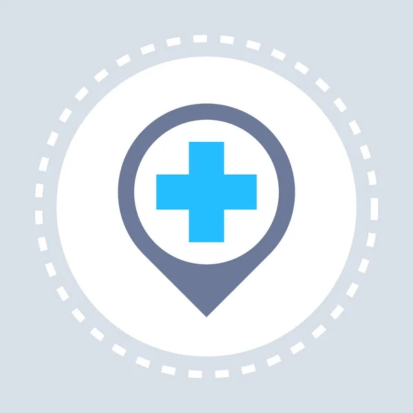 Hôpital rouge croix carte marqueur géo tag icône santé service médical logo médecine et santé symbole concept plat — Image vectorielle