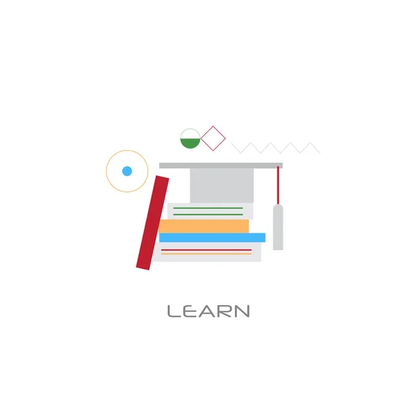 Conocimiento aprendizaje educación concepto graduación tapa libro pila línea estilo aislado — Vector de stock