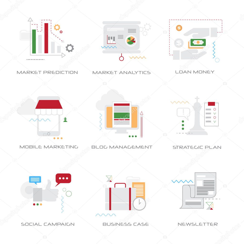 Set different business concepts collection line style isolated vector illustration