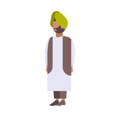 Hintli adam izole geleneksel giysiler Arapça işadamı Ulusal kostüm erkek çizgi film karakteri tam uzunlukta düz giyiyor