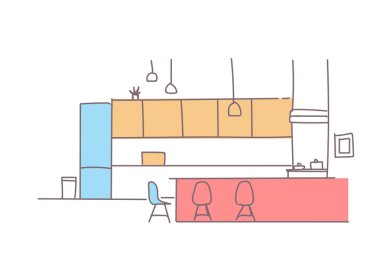 modern mutfak iç boş ev oda mobilya kroki doodle yatay