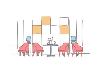 Modern aile Cafe iç boş Restoran Oda mobilya kroki doodle yatay