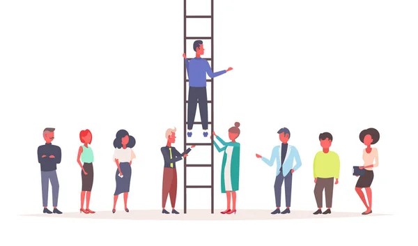 business people holding staircase businessman climbing career ladder teamwork strategy leadership concept successful team cooperation flat isolated horizontal