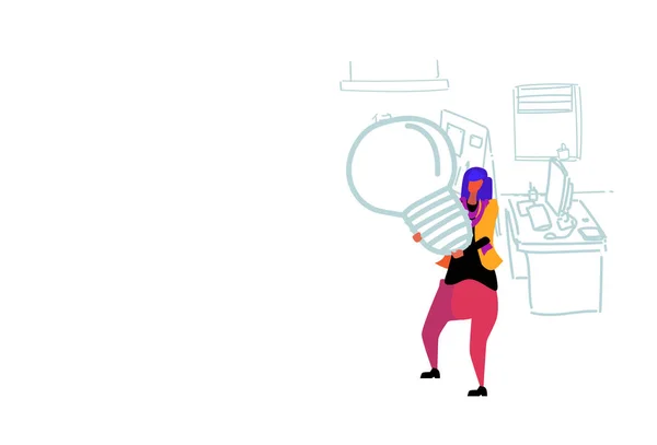 Žena na volné noze hospodářství světlo lampy nové obchodní inovace koncepce kreativní spuštění projektu moderní kancelářské interiéru bytu doodle vodorovné — Stockový vektor